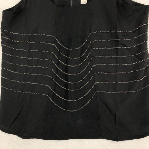 Line & Dot Women's Size Medium Black Chain Detail Sleeveless Crepe Blouse - Picture 4 of 11